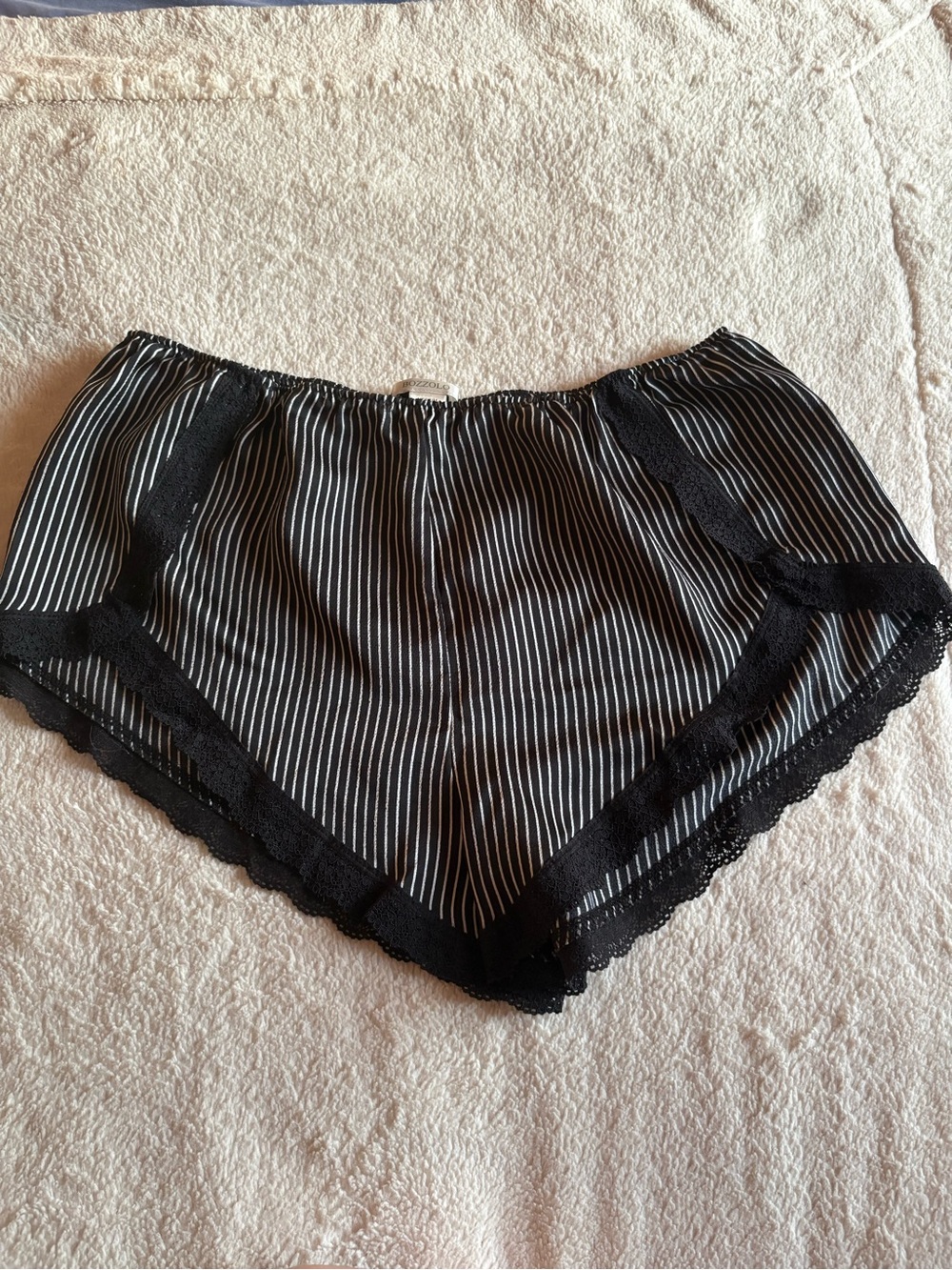black and white striped sleep shorts with lace trim